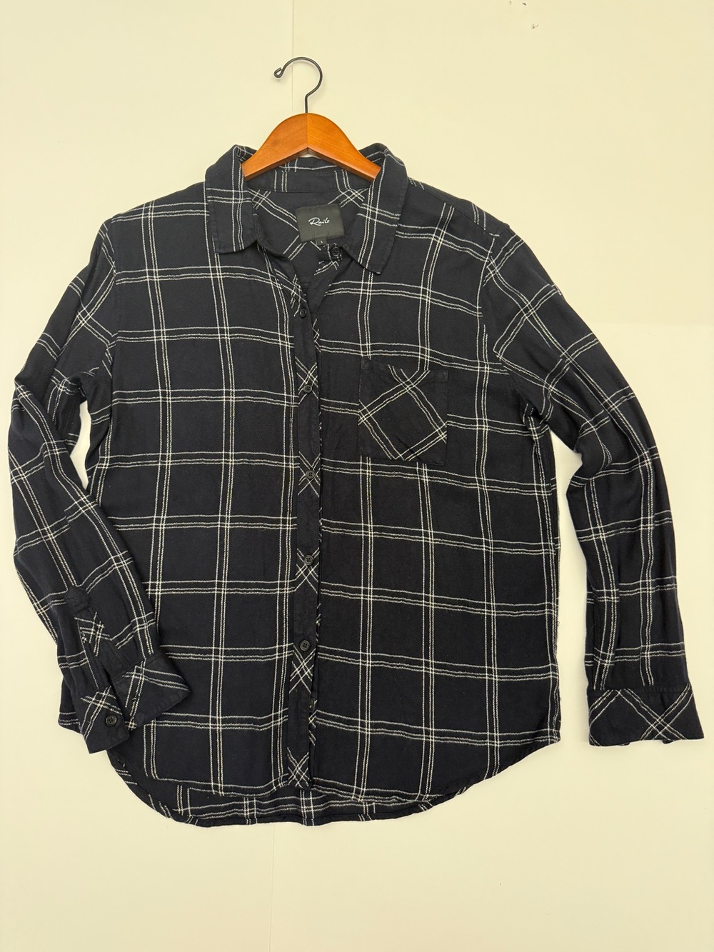 Rails Hunter Black White Windowpane Plaid Metallic Lurex Button Down size L